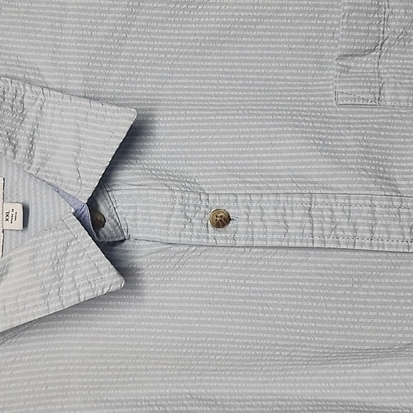 Free Assembly mens XXL blue/white stripe button-down collared short sleeve shirt - Picture 3 of 11